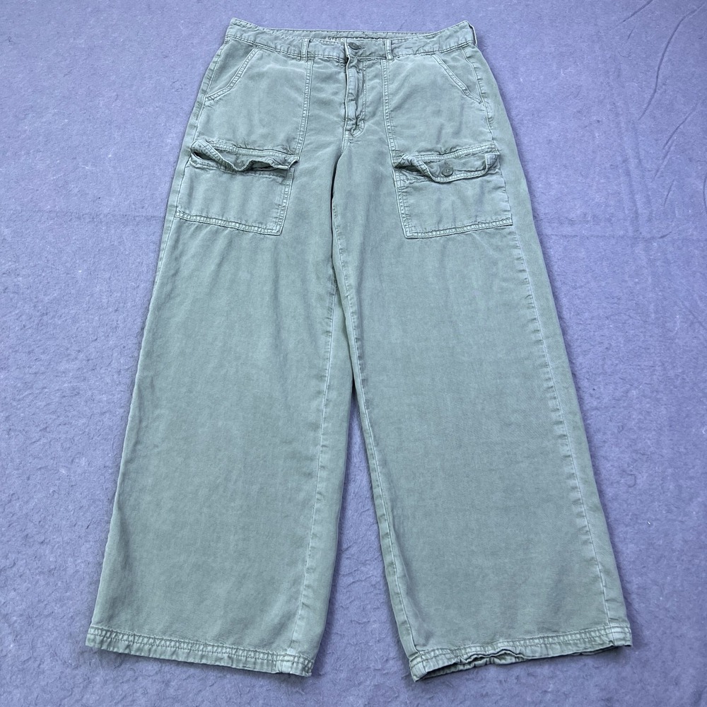 American Eagle Skater Pant Womens 12 Green Baggy Wide Leg Patch Pockets 33x29